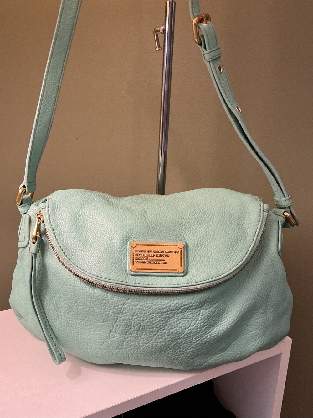 Marc by Marc Jacobs Classic Q Natasha Mint Green Pebble Leather Crossbody Bag
